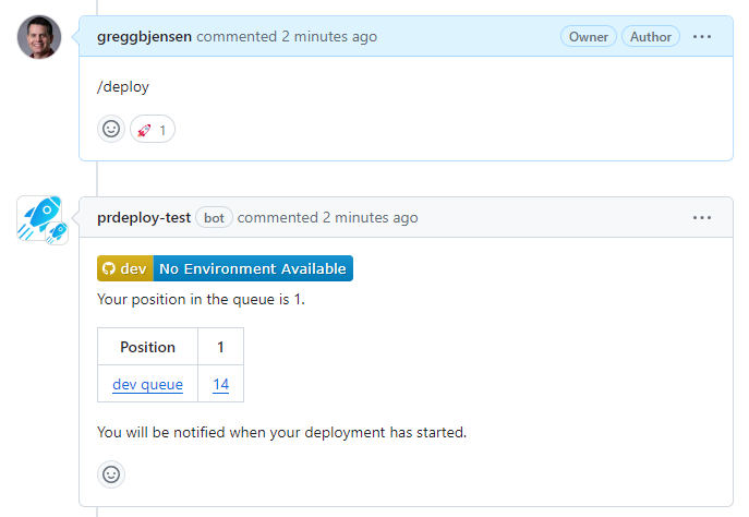 Deployment queue comment